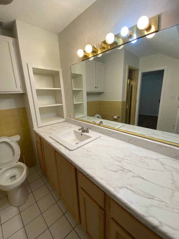 A bathroom vanity after a clean